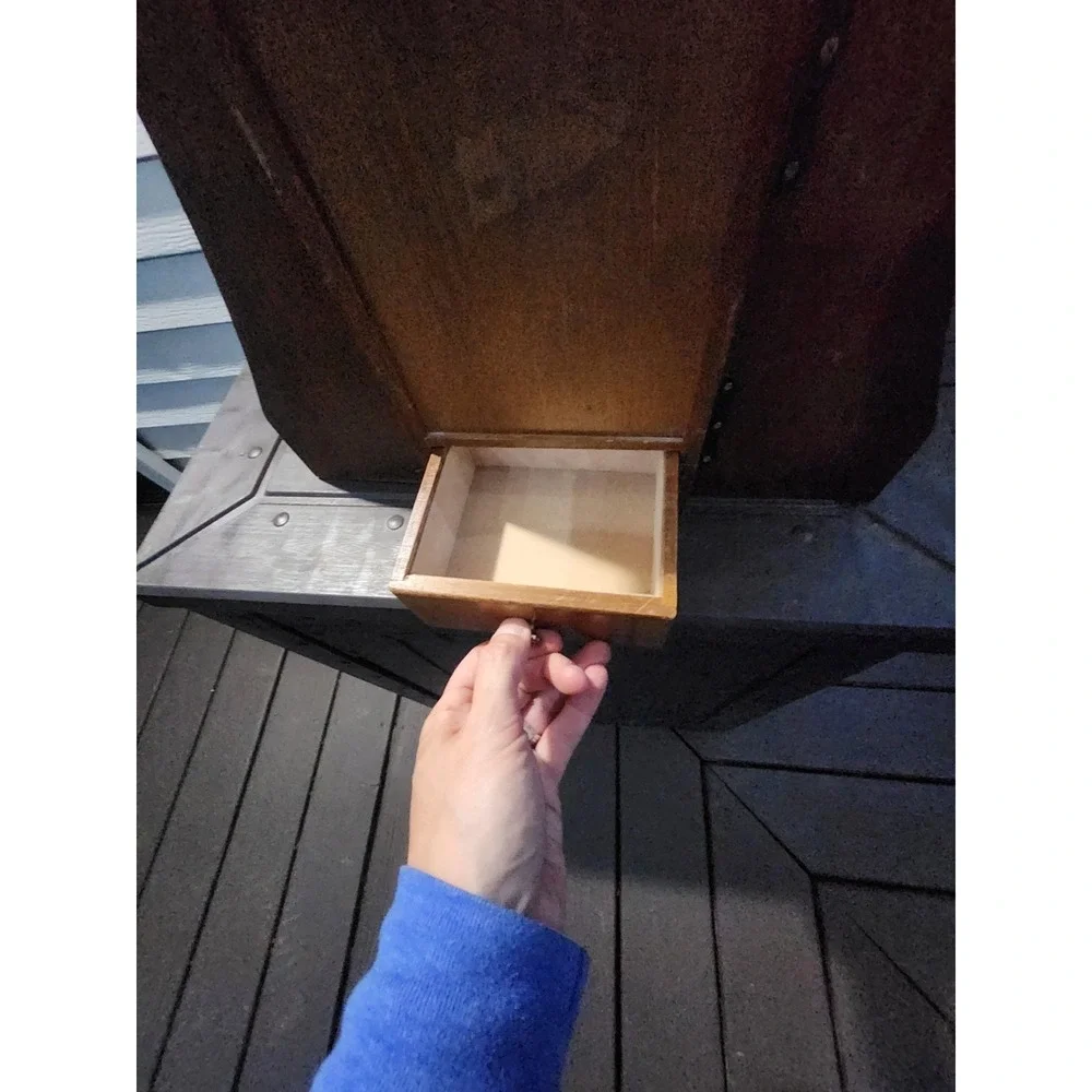 Vintage RARE Solid Wood Armoire Style Tabletop Jewelry Box, Swing Doors 5 Drawer